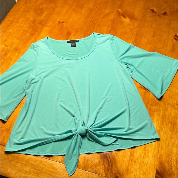 Grace Elements Aqua 3/4 Bell Sleeve Scoop Neck Tie Front Size Large - Picture 4 of 8